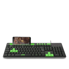 Teclado Gamer Multilaser TC265 Verde com Teclas Multimídia e Suporte para Celular